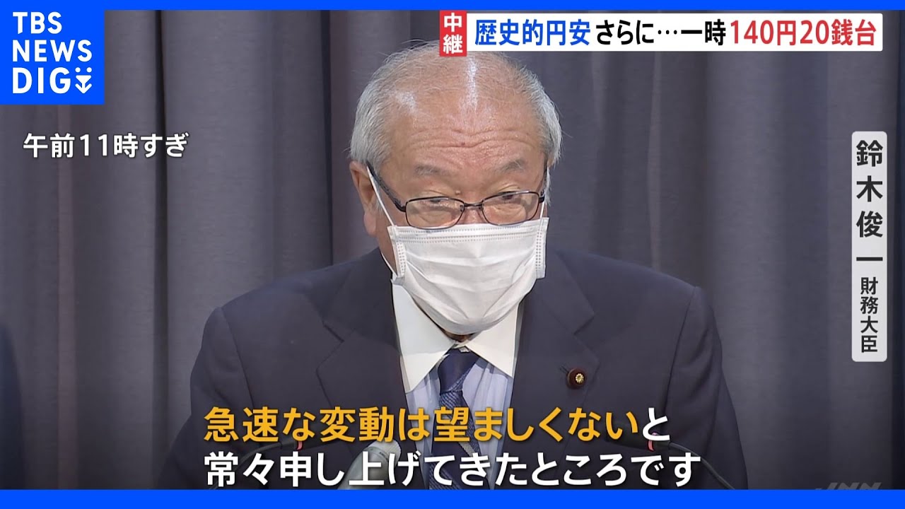 円相場1ドル＝140円台　止まらぬ円安に鈴木財務大臣は「急速な変動は望ましくない」｜TBS&nbsp;NEWS&nbsp;DIG
