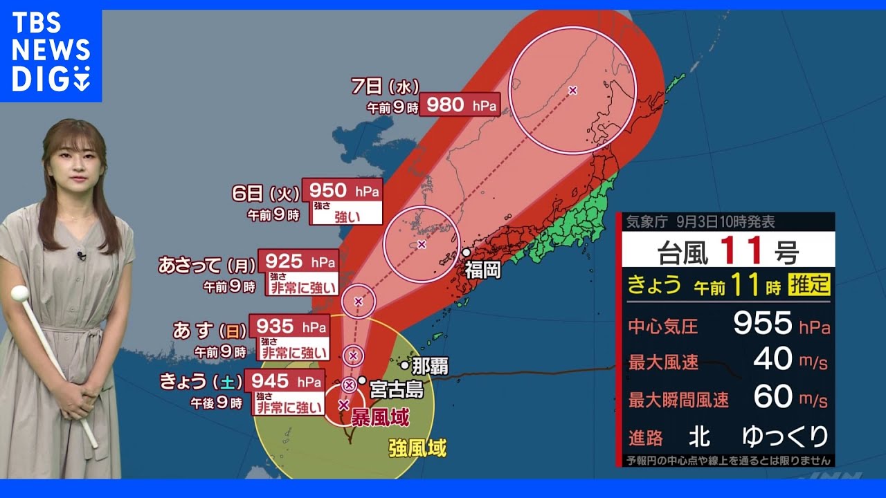台風11号は今夜から先島諸島に最接近　6日には九州にも接近か　西日本・東日本も激しい雨や突風に注意【予報士解説】｜TBS&nbsp;NEWS&nbsp;DIG