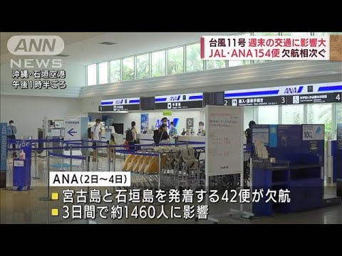 【台風11号】週末の交通に影響拡大　JAL・ANA154便が欠航(2022年9月2日)