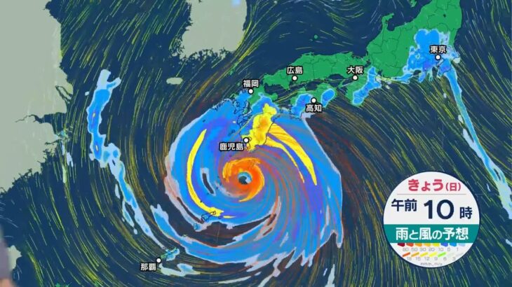 台風14号の雨や風は昼過ぎ以降ピークに　九州南部北部、奄美で最大瞬間風速70メートル予想　瞬間的には“竜巻並み”の猛烈な風に【気象予報士解説】｜TBS NEWS DIG