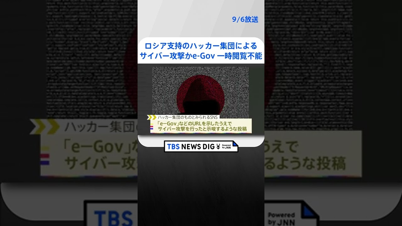 ロシア支持のハッカー集団によるサイバー攻撃か 行政情報サイト「e-Gov」が一時閲覧不能に デジタル庁 |TBS NEWS DIG #Shorts