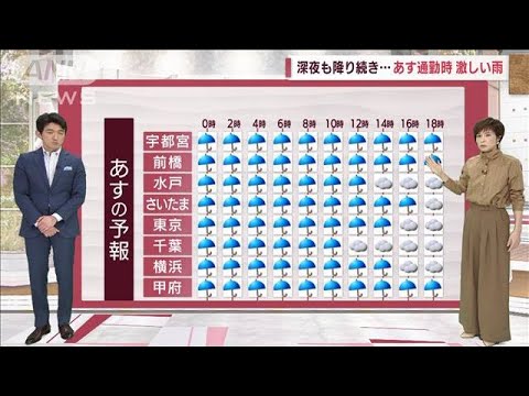 【関東の天気】深夜も降り続き…あす通勤時激しい雨(2022年9月7日)