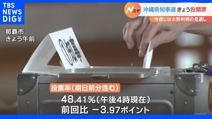 普天間基地の移設問題が争点　沖縄県知事選挙　午後4時の投票率は48.41％で前回を3.97ポイント下回る｜TBS NEWS DIG