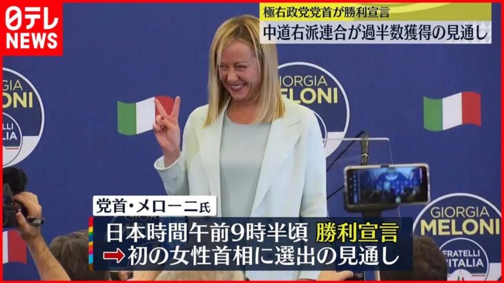 【初の女性首相誕生へ】中道右派連合が過半数獲得の見通し…イタリア総選挙
