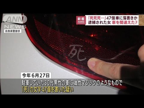 47個の「死死死死死…」　車にマジックで落書き　看護師の女を逮捕　(2022年9月13日)