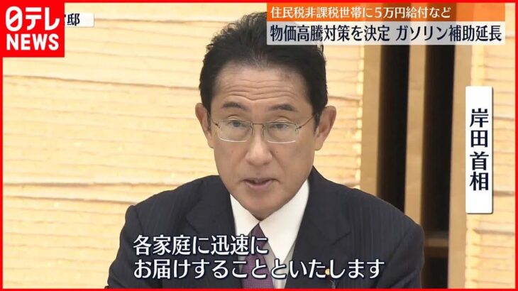 【追加の対策】政府 物価高騰対策を決定 5万円給付・ガソリン補助延長など