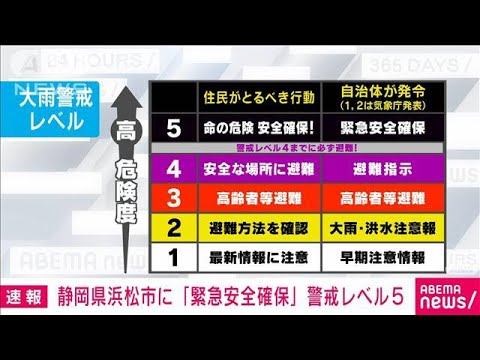 【速報】浜松市　洪水でレベル5「緊急安全確保」発令(2022年9月2日)