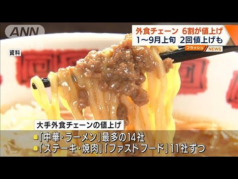 外食チェーン6割が値上げ　1～9月上旬　2回値上げも(2022年9月20日)