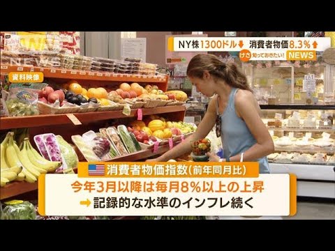米　消費者物価8.3％上昇…“記録的”インフレ続く(2022年9月14日)