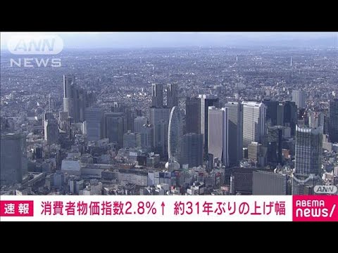 【速報】8月の消費者物価指数2.8％上昇　消費増税影響除くと約31年ぶりの高い上げ幅(2022年9月20日)