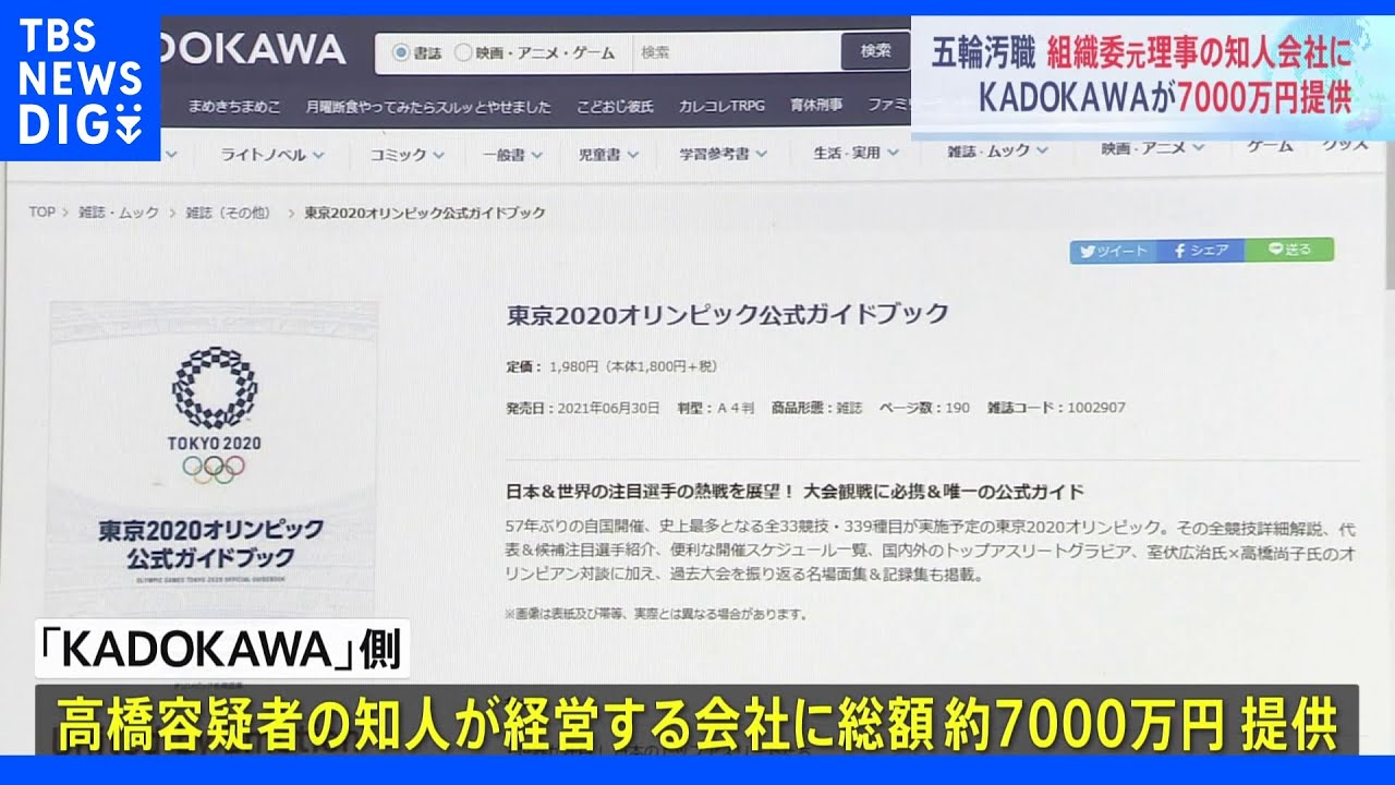 「KADOKAWA」が組織委元理事の知人会社に約7000万提供　コンサルタント契約の対価として　東京五輪汚職事件｜TBS&nbsp;NEWS&nbsp;DIG