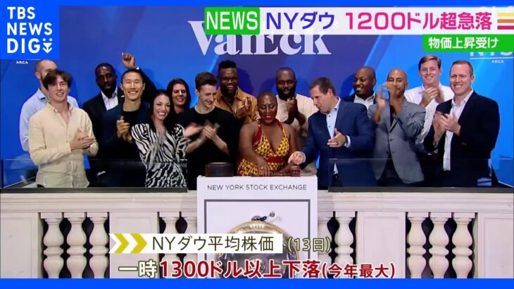 物価上昇受け NYダウ 1200ドル超急落 今年最大の下げ幅に｜TBS NEWS DIG