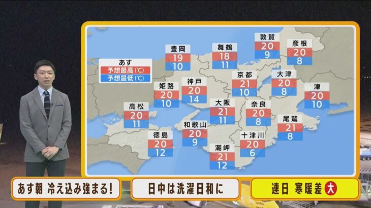 【10月26日(水)】水曜日は秋晴れで朝の冷え込み強まる…大阪の予想最低気温は１１℃【近畿地方】