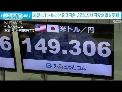 円相場1ドル＝149円30銭台に値下がり　円安止まらず32年ぶりの円安水準を更新(2022年10月19日)