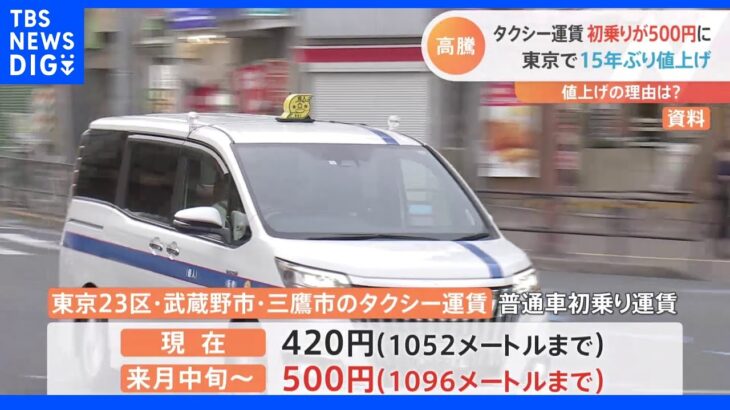 東京のタクシー運賃　15年ぶり値上がり　23区などの初乗り運賃420円→500円に ｜TBS NEWS DIG
