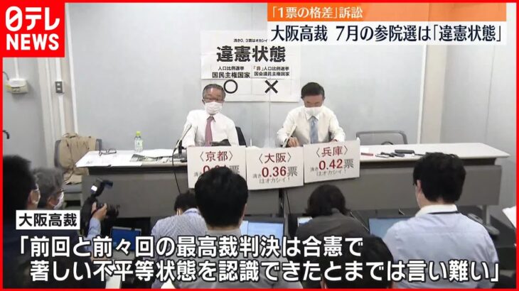 【1票の格差”訴訟”】7月の参院選は「違憲状態」大阪高裁