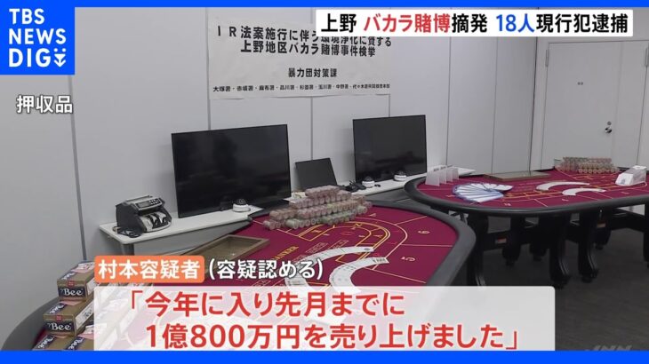 「1億800万円を売り上げました」 上野の違法カジノ店を摘発 店長や客18人逮捕｜TBS NEWS DIG