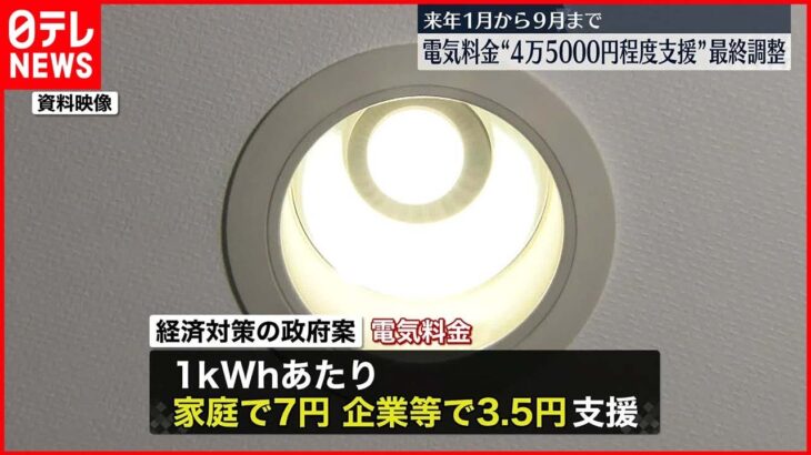 【電気など負担軽減策】来年1月～9月まで “4万5000円程度支援”で最終調整