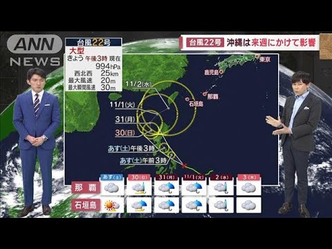 【全国の天気】台風22号 沖縄は来週にかけて影響(2022年10月28日)