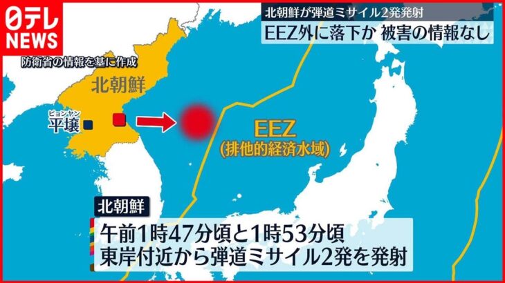【北朝鮮】弾道ミサイル2発を発射　SLBMの可能性含め検討