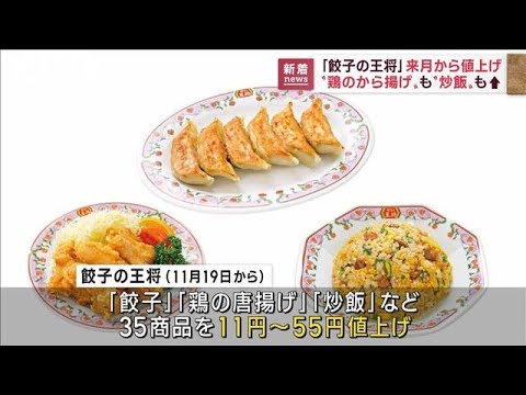 「餃子の王将」来月から値上げ　から揚げ、炒飯も…(2022年10月18日)