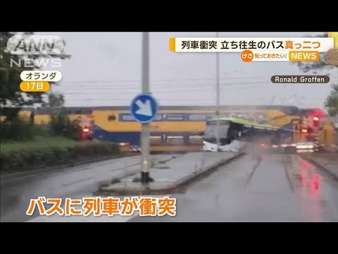 列車が衝突…立ち往生のバス“真っ二つ”　オランダ(2022年10月19日)