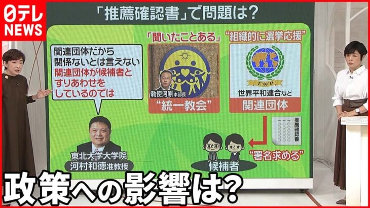 【疑問続々】“統一教会”関連団体が自民議員に「推薦確認書」