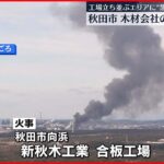 【火事】秋田市「新秋木工業」の合板工場 大量の黒煙あがり焦げ臭いにおいも けが人なし