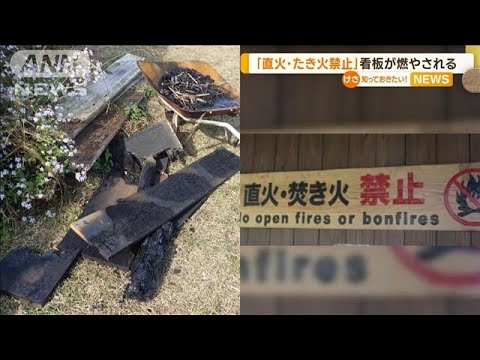 【悪質】「直火・たき火禁止」看板が“燃やされる”(2022年10月31日)