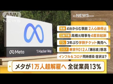 【朝まとめ】「メタ　“1万人超”解雇へ…ザッカーバーグ氏『苦渋の決断』」ほか4選(2022年11月10日)