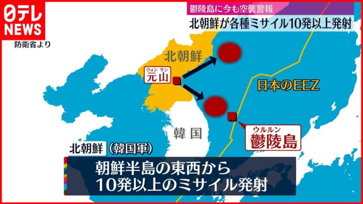 【北朝鮮】日本海に向けてミサイル10発以上を発射 韓国軍「決して容認できない」