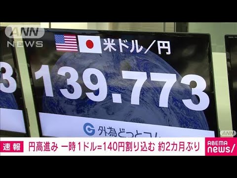 【速報】外国為替市場で円高進み一時1ドル＝139円台に　約2カ月ぶりの140円割れ(2022年11月11日)