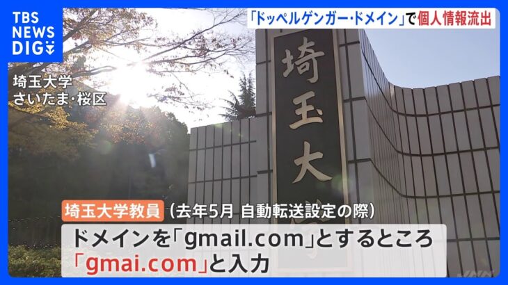 埼玉大学が約2100件個人情報流出　「ドッペルゲンガー・ドメイン」気づかず｜TBS NEWS DIG