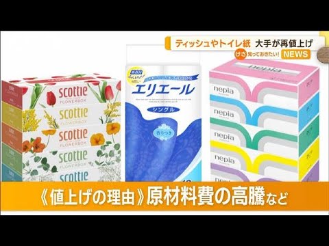 製紙大手3社　ティッシュ・トイレ紙“また値上げ”(2022年11月15日)
