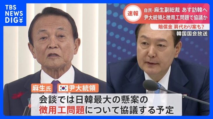 自民・麻生副総裁 あす訪韓　尹大統領と徴用工問題など協議で調整｜TBS NEWS DIG