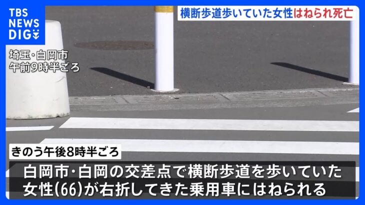 横断歩道を歩いていた女性が右折の車にはねられ死亡　埼玉・白岡市｜TBS NEWS DIG