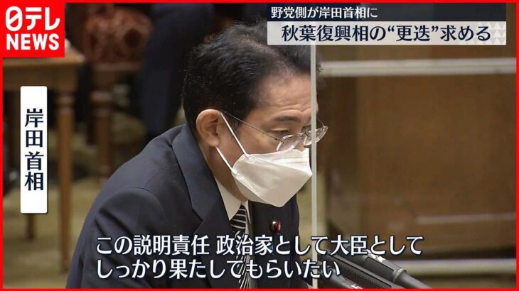 【国会】野党が秋葉復興大臣を追及 首相に“更迭”求める