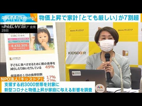 コロナ禍物価高影響　困窮家庭7割「とても厳しい」(2022年11月28日)