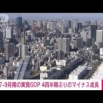 【速報】7-9月期の実質GDP　前期比の年率換算マイナス1.2％　4四半期ぶりマイナス成長(2022年11月15日)