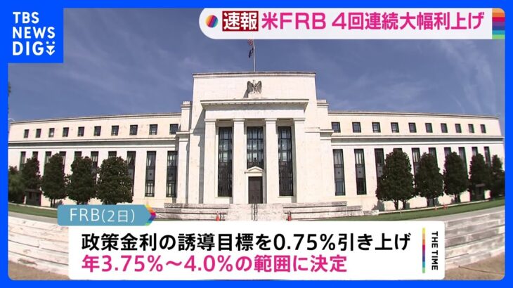 米FRB　0.75%の大幅利上げ　インフレ抑制へ4回連続｜TBS NEWS DIG