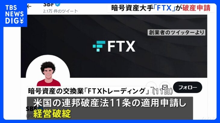 暗号資産大手「FTX」が破産申請　数兆円負債で“過去最大”の経営破綻か｜TBS NEWS DIG