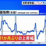 【速報】11月消費者物価3.7％上昇…40年11か月ぶりの歴史的上昇幅に…“原油価格高騰”と“急激な円安”で電気やガスは2割以上上昇…食料や家庭用耐久財も高騰｜TBS NEWS DIG