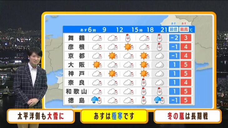 【12月23日(金)】金曜日は極寒で『冬の嵐』…大阪や奈良・和歌山でも大雪のおそれ【近畿地方】