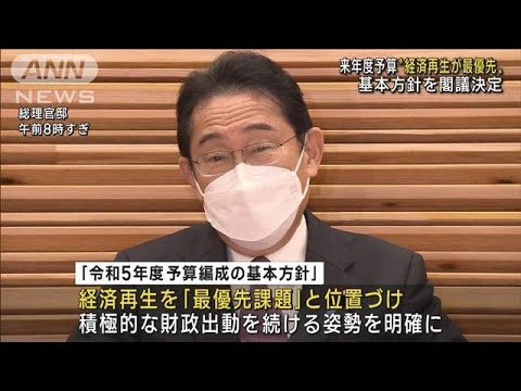 来年度予算“経済再生が最優先”基本方針を閣議決定(2022年12月2日)