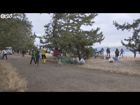 天橋立　年末年始を前に一斉清掃　市民ら１５００人参加　約１５トンのごみを回収