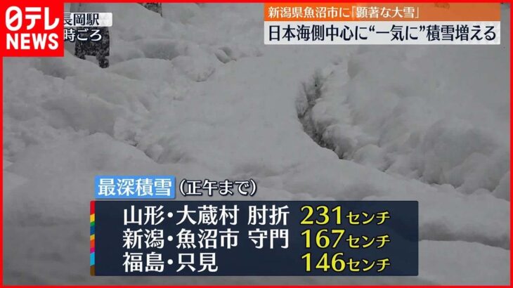 【記録的な大雪】日本海側中心に積雪増 山形・肘折で231センチなど…