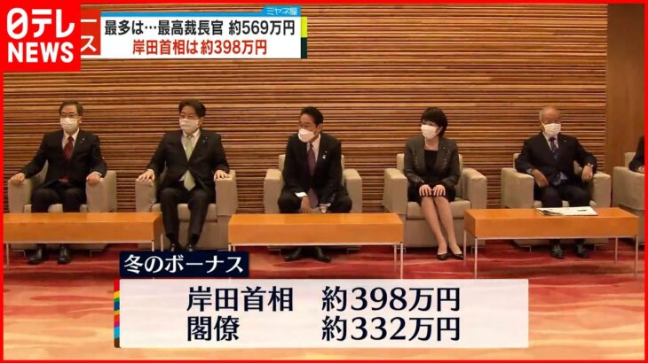 【国家公務員冬のボーナス】一般職で平均約65万円 特別職支給の岸田総理は約398万円