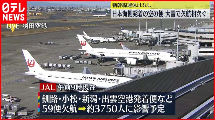 【大雪影響】空の便の欠航相次ぐ JAL59便、ANA41便（午前9時現在）