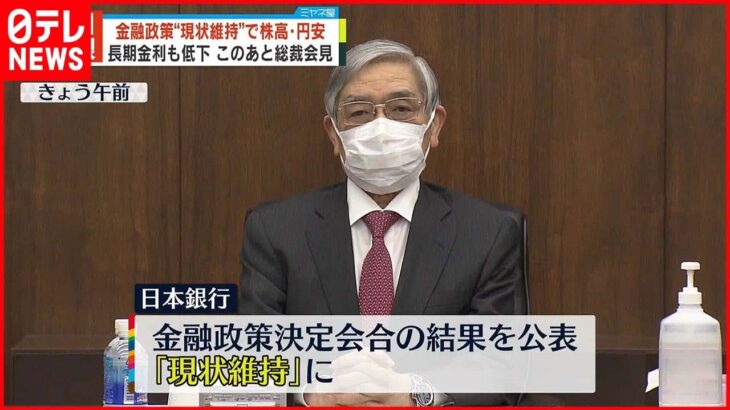 【日銀】金融政策“現状維持” 長期金利は一時0.3％台まで低下