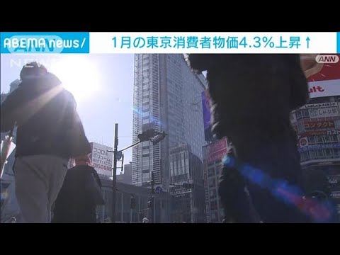 【速報】1月の東京都区部の消費者物価　前年同月比4.3％上昇　総務省(2023年1月27日)